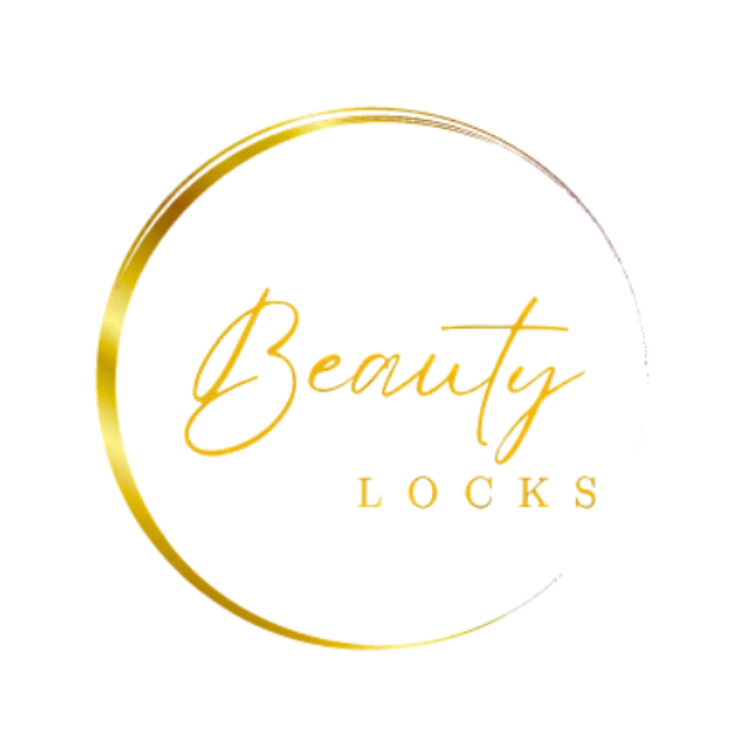 Logo with 'Beauty Locks' text inside a gold circle on a white background